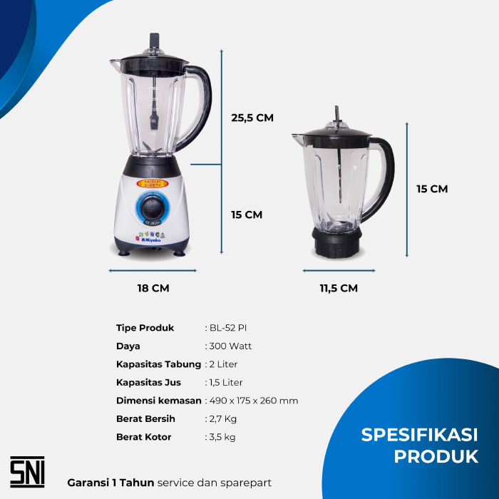 Miyako Blender Plastik 1.5 Liter 2in1 - BL52PI | BL-52 PI